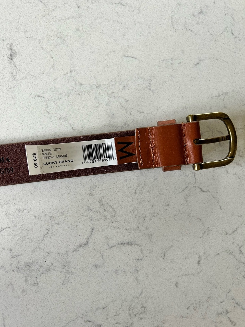 NWT 🍀 Lucky Brand Medium Embroidered Leather Belt with Antique Brass Buckle - Picture 4 of 9